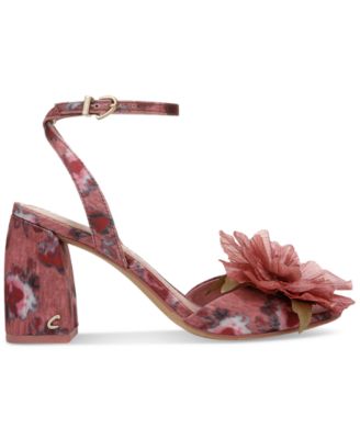 Aria Flower Two-Piece Block-Heel Dress Sandals