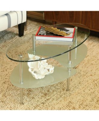 Modern Oval Glass Coffee Table with Chrome Metal Legs
