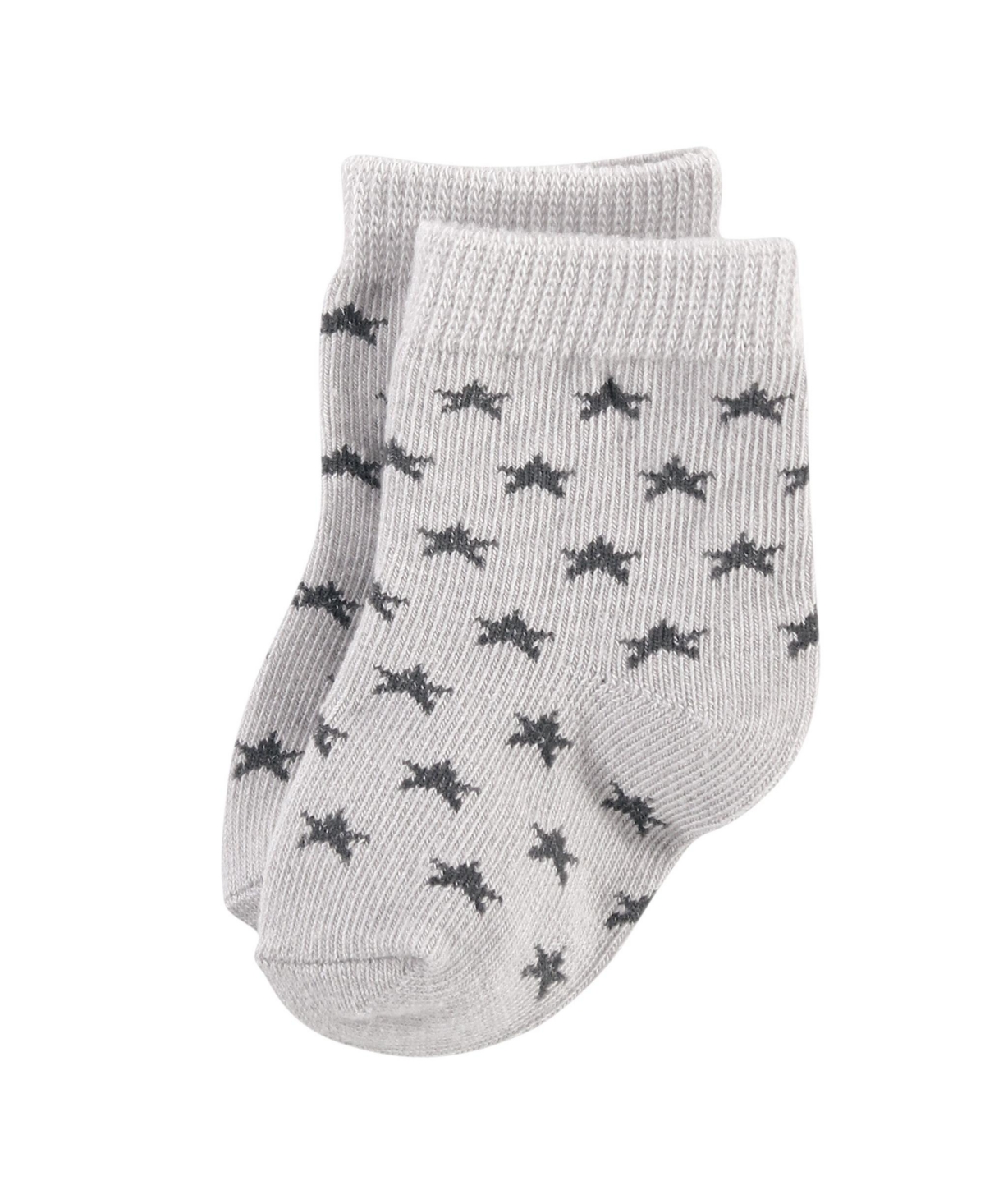 Hudson Baby Boys Unisex Cotton Rich Newborn and Terry Socks, Gray Black Stars, 6-12 Months