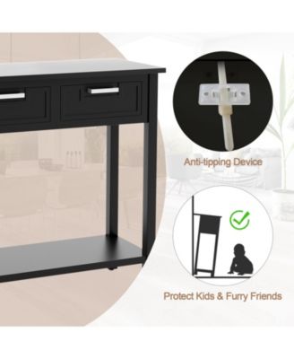 1 pc Narrow Console Table with Drawers and Open Storage Shelf