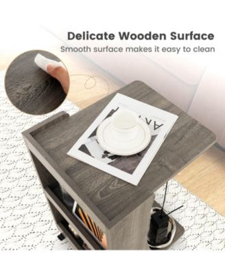 C-shaped Rolling End Side with Back Storage Shelves beside Sofa