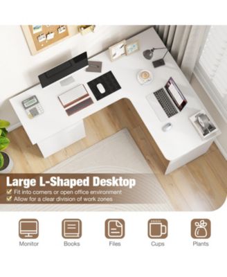 L-Shaped Computer Desk with Letter File Drawer