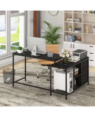 GOUUN L-shaped Computer Desk with Power Outlet for Working Studying Gaming