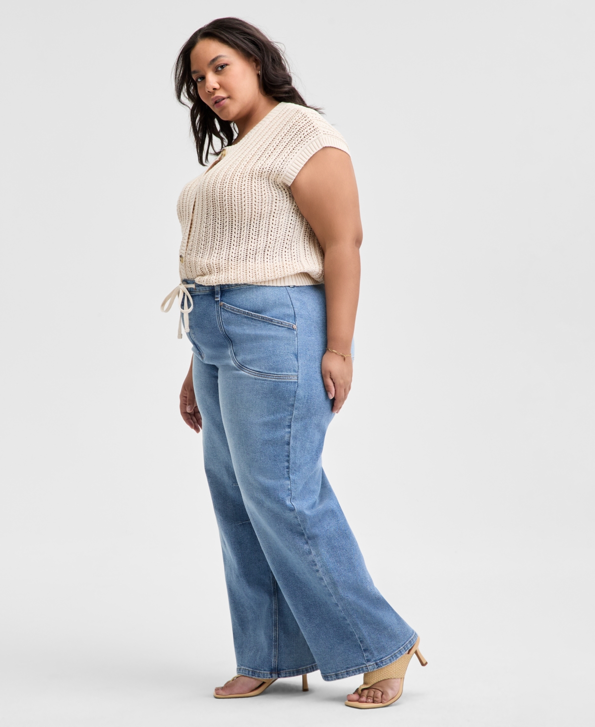 Shop And Now This Trendy Plus Size Tie-waist Wide-leg Jeans, Exclusively At Macy's In Dream Team