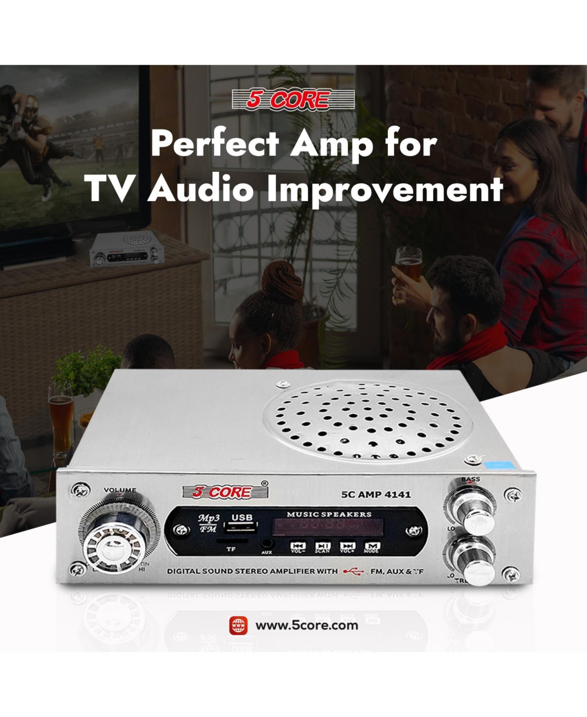 5 Core Amplifier Home Audio 400W in-Built Speaker Mini Stereo Dual Channel Lcd Display Tf Aux Usb