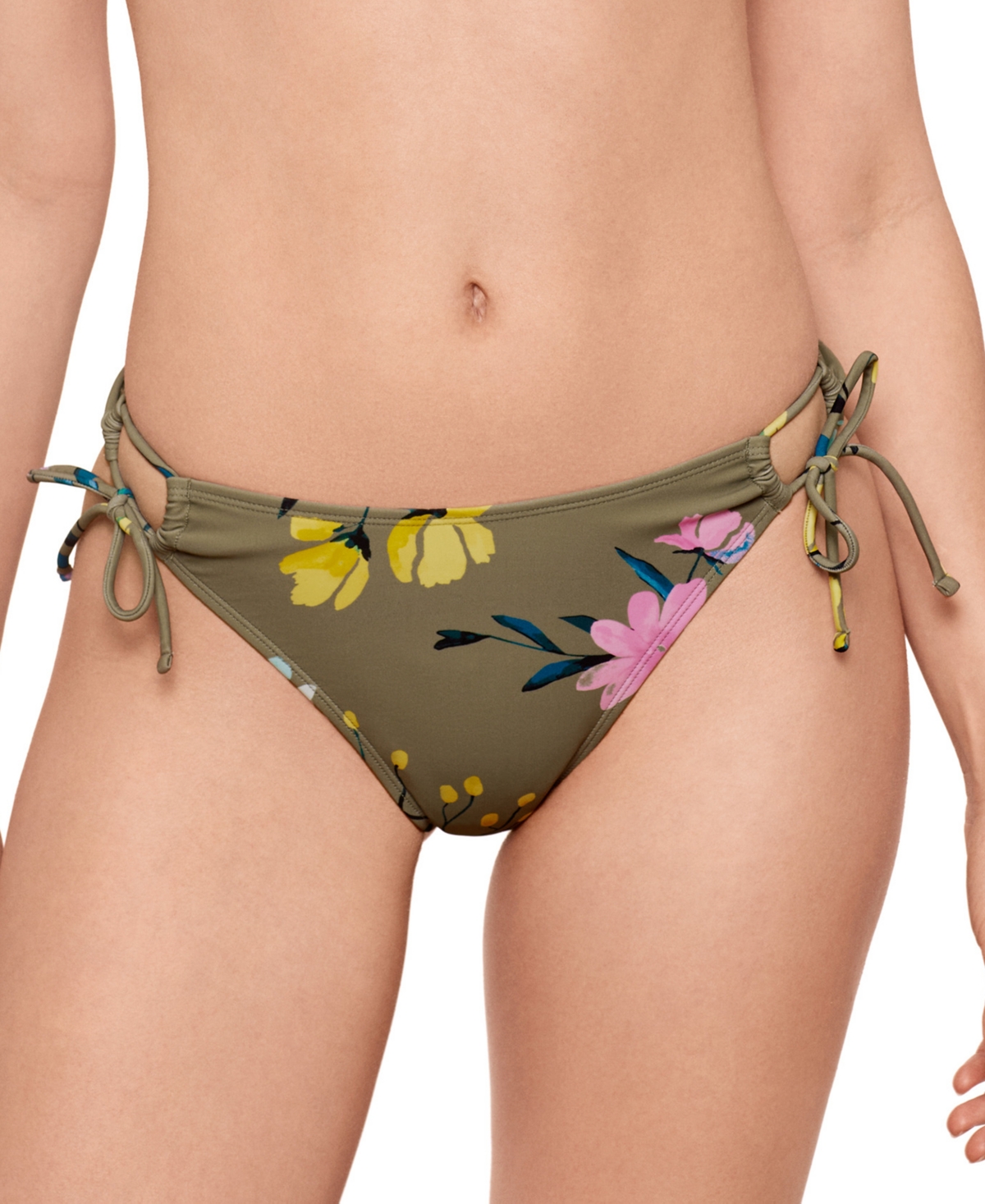 Juniors' Floral-Print Side-Tie Bikini Bottoms, Exclusively at Macy's - Sage Green