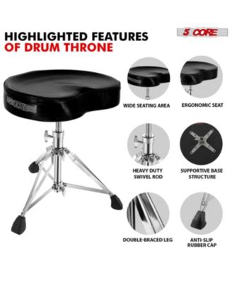 Drum Throne Padded Guitar Stool Adjustable Heavy Duty Music Chair Seat Universal for Adults & Kids with Anti Slip Rubber Feet
