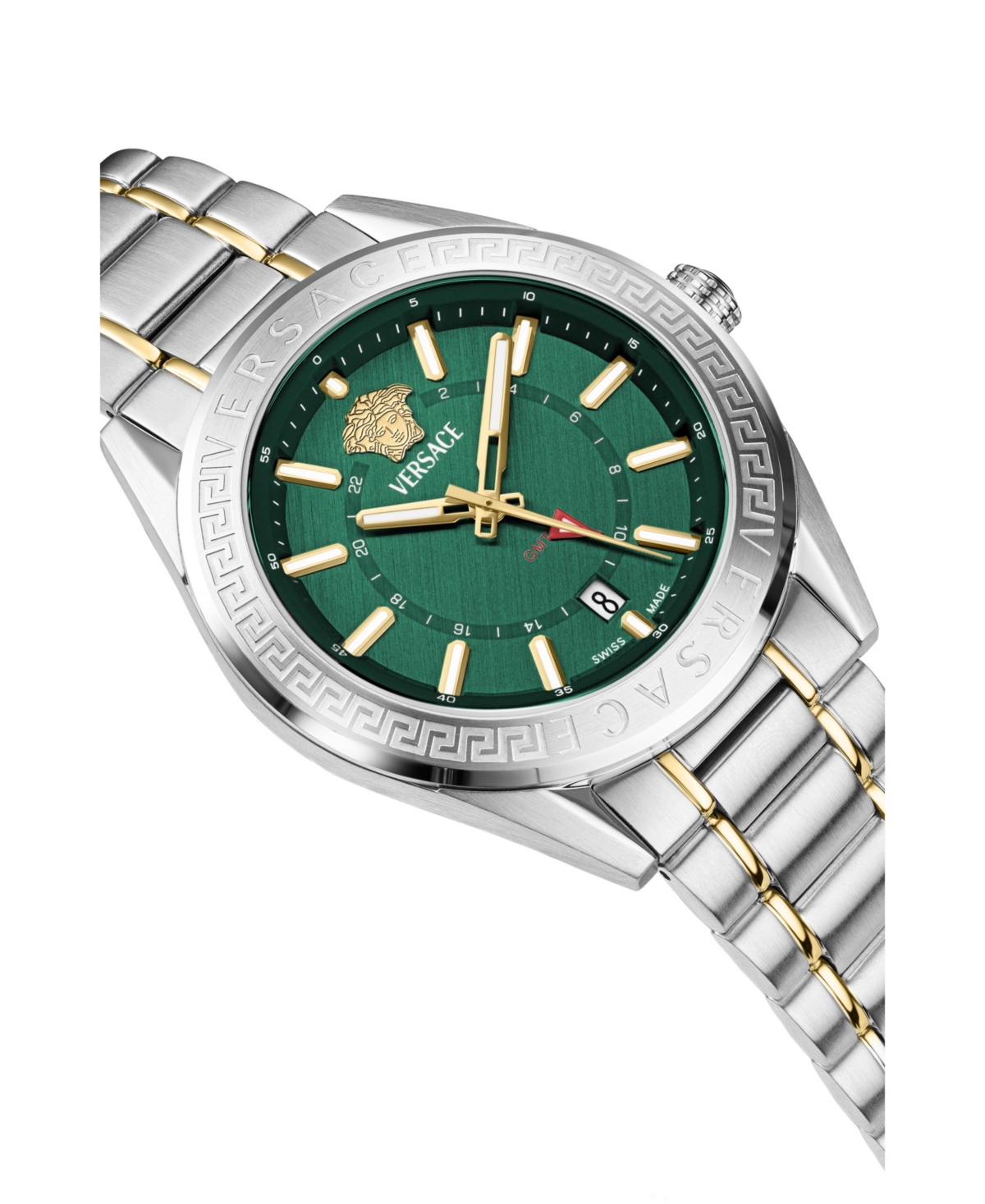 Versace Men's V-code Silver Stainless Steel Bracelet Watch, 42mm In Two Tone,green