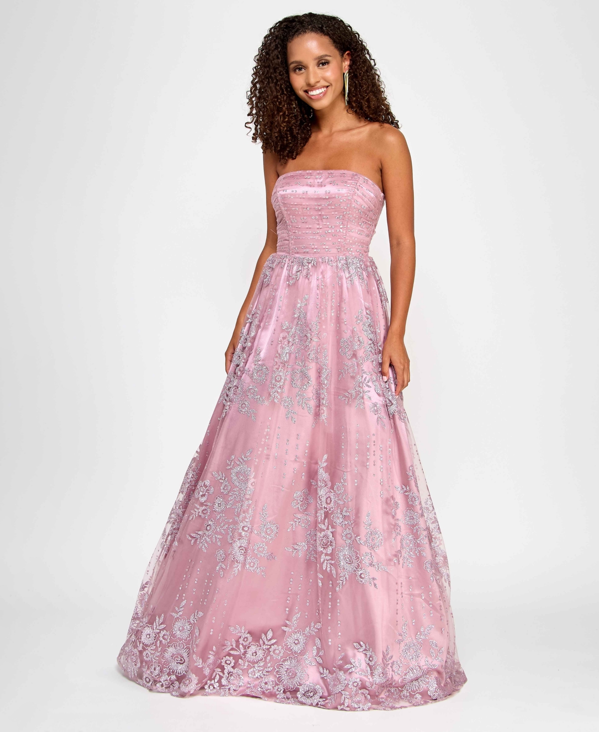 Juniors' Strapless Lace-Up-Back Glitter Gown, Created for Macy's - Mauve