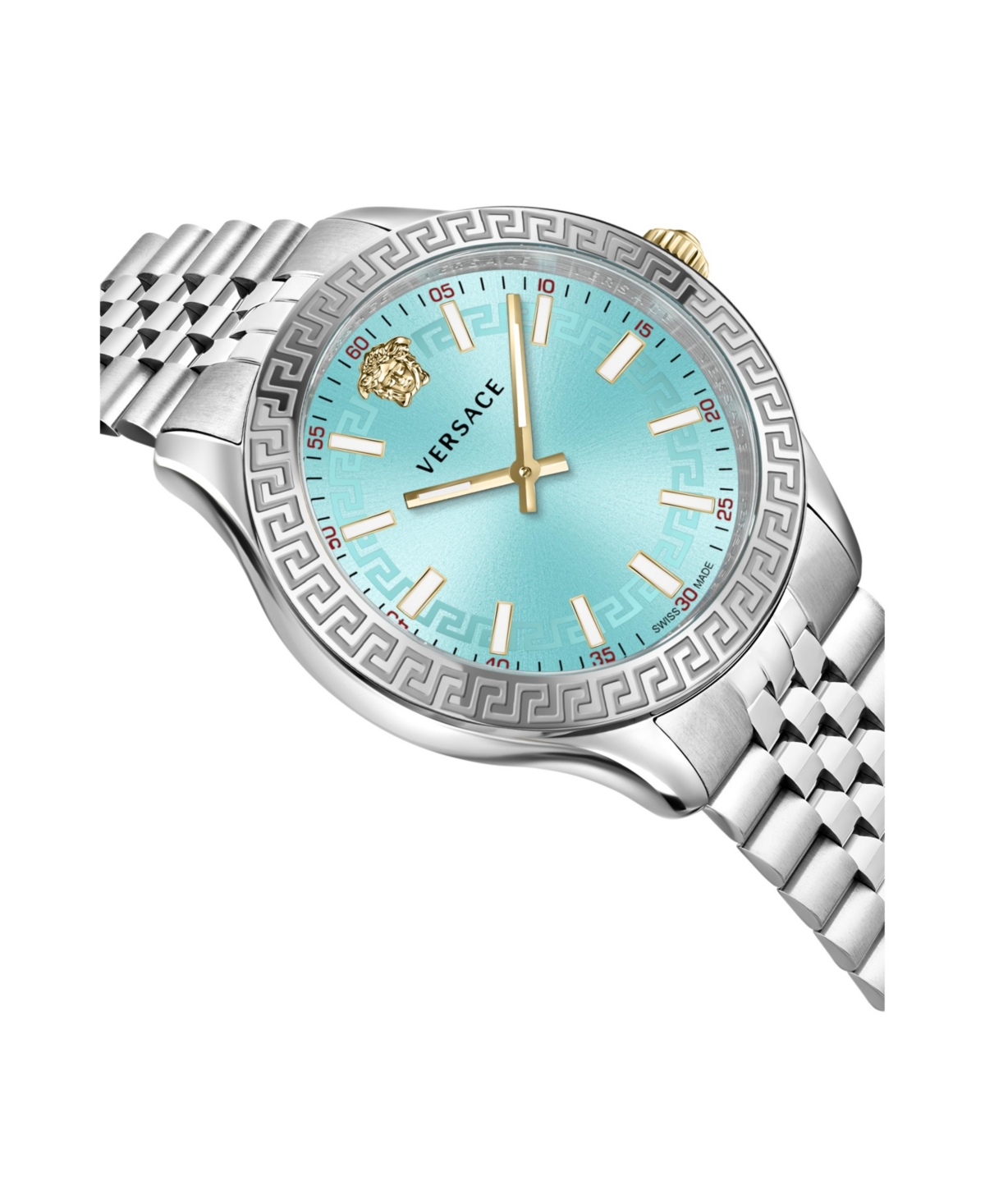 Versace Women's Hellenyium Silver Stainless Steel Bracelet Watch, 36mm In Silver,blue