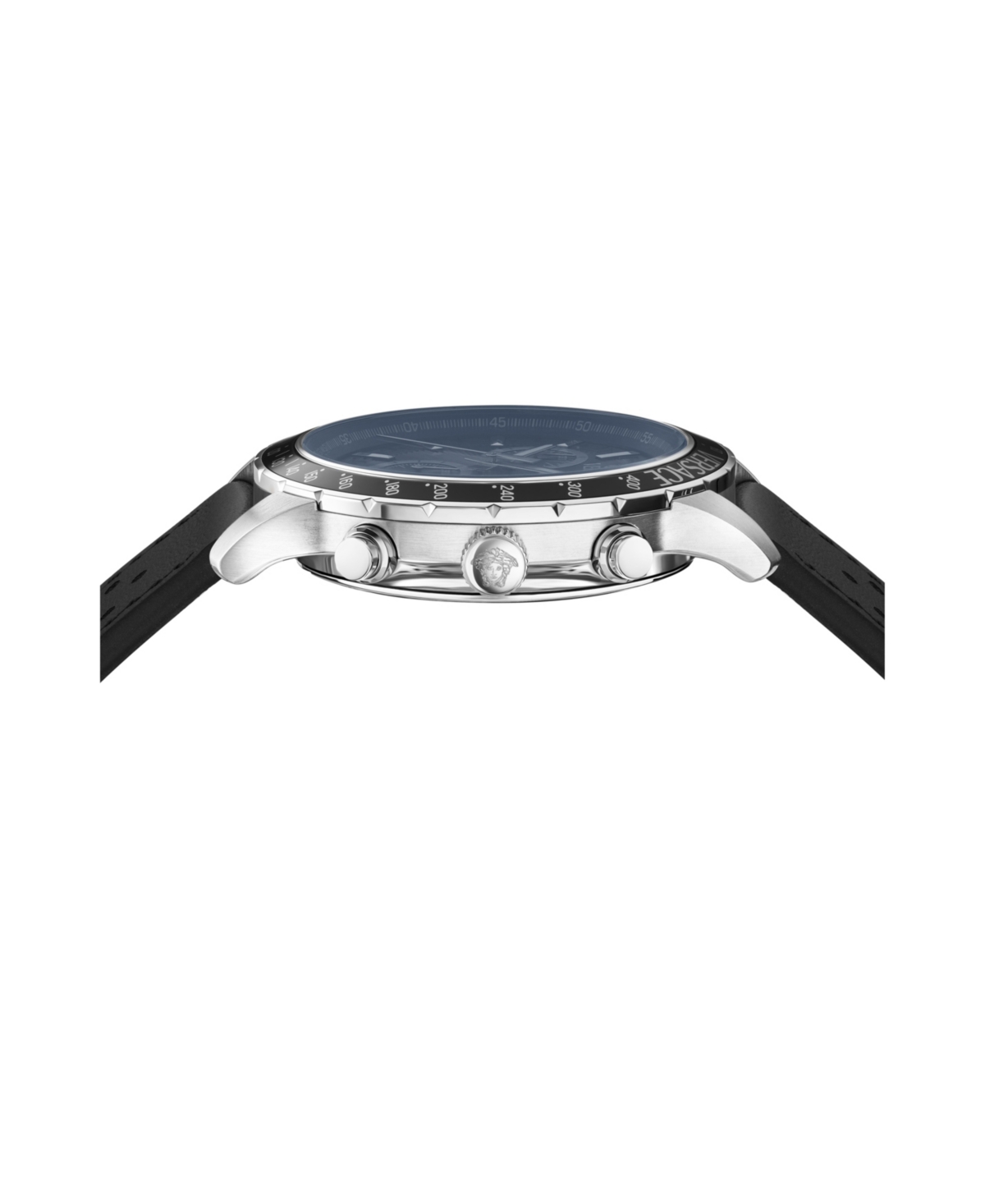 Versace Men's Sport Chrono Silver Stainless Steel And Leather Strap Watch, 44mm In Black,blue