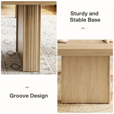 63 Inches Farmhouse Dining Table for 6, Modern Kitchen Table with Fluted Line,Natural