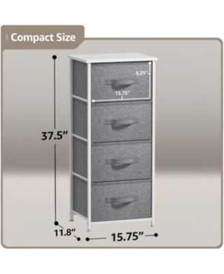 4 Drawers Chest Nightstand - Storage for Closet, Home, College Dorm - Features Steel Frame, Wood Top, & Fabric Bins