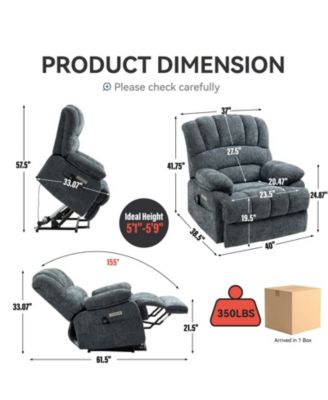 Oversized Power Lift Recliner Chair with Massage & Heat, 23" Seat, USB, Brown