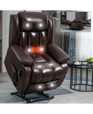 Up to 350 LBS Genuine Leather Power Lift Recliner Chair, with Massage and Heating