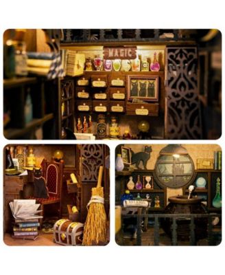 Book Nook Kit DIY Miniature House Dollhouse Kit for Adult and Teens Booknook Bookshelf Decor with LED Light, Gifts (Magic Pharmacist