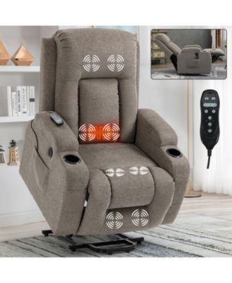  Up to 350 lbs Capacity  Chenille or Faux Leather Power Lift, Massage & Heating, USB Port, Cup Holders Recliner Chair