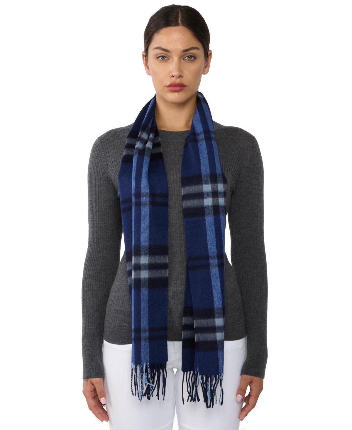 100% Cashmere Scarf for Women - Grey plaid