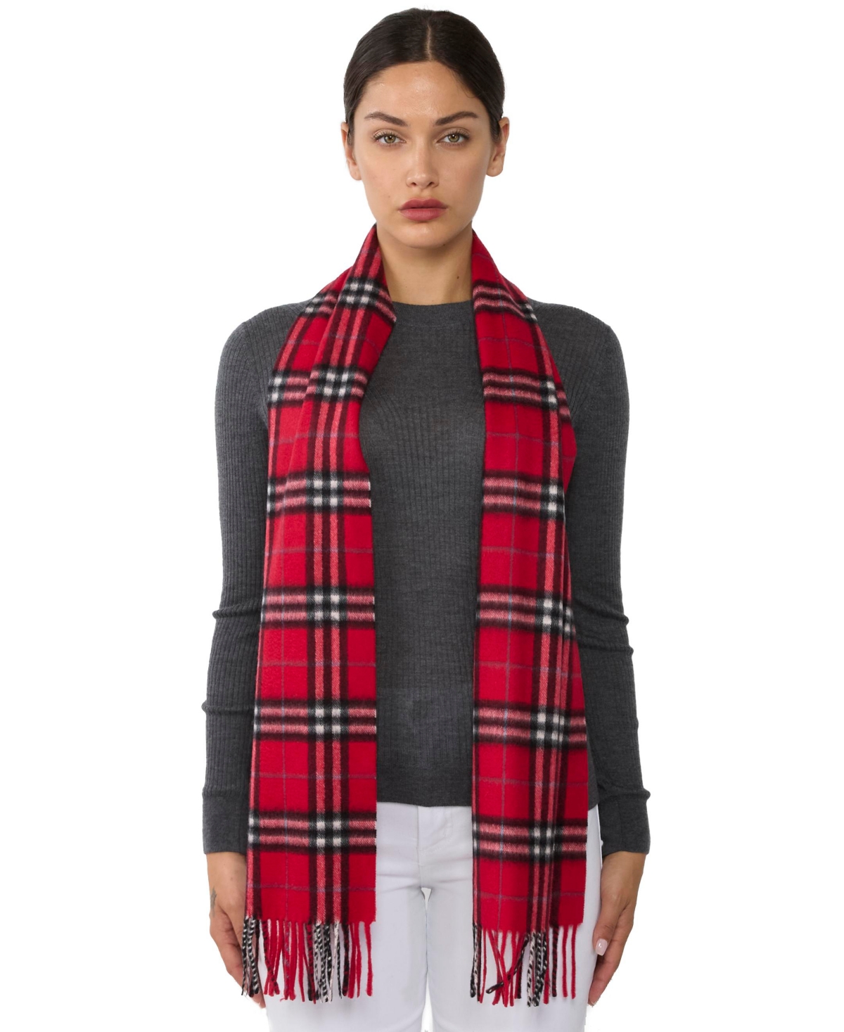 100% Cashmere Scarf for Women - Grey plaid