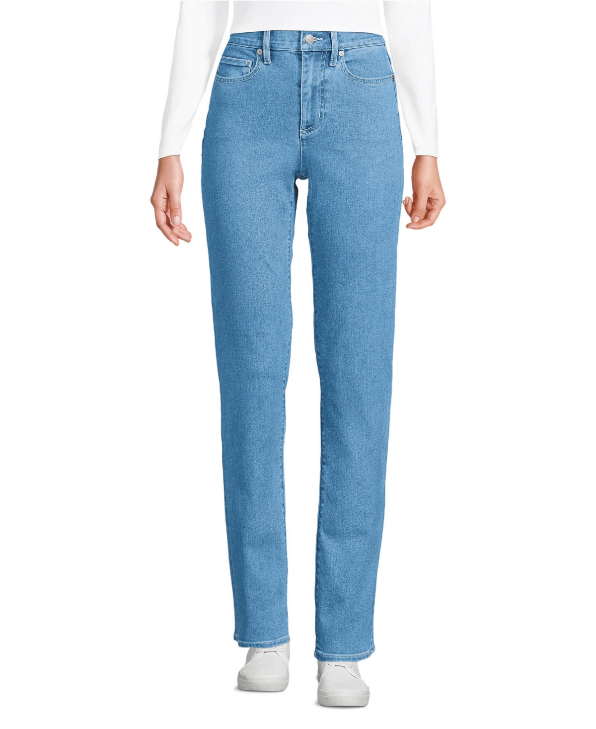 Lands' End Petite Recover High Rise Straight Leg Blue Jeans - Hutton blue wash