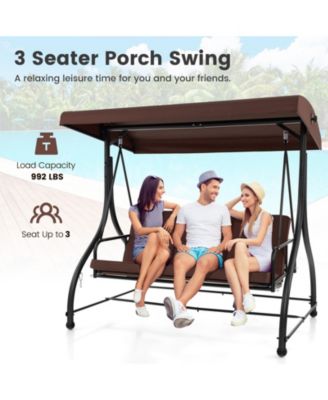 3-Seat Outdoor Porch Swing with Adjustable Canopy and Convertible Bed