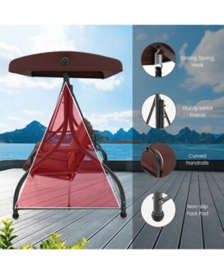 3-Seat Outdoor Porch Swing with Adjustable Canopy and Convertible Bed