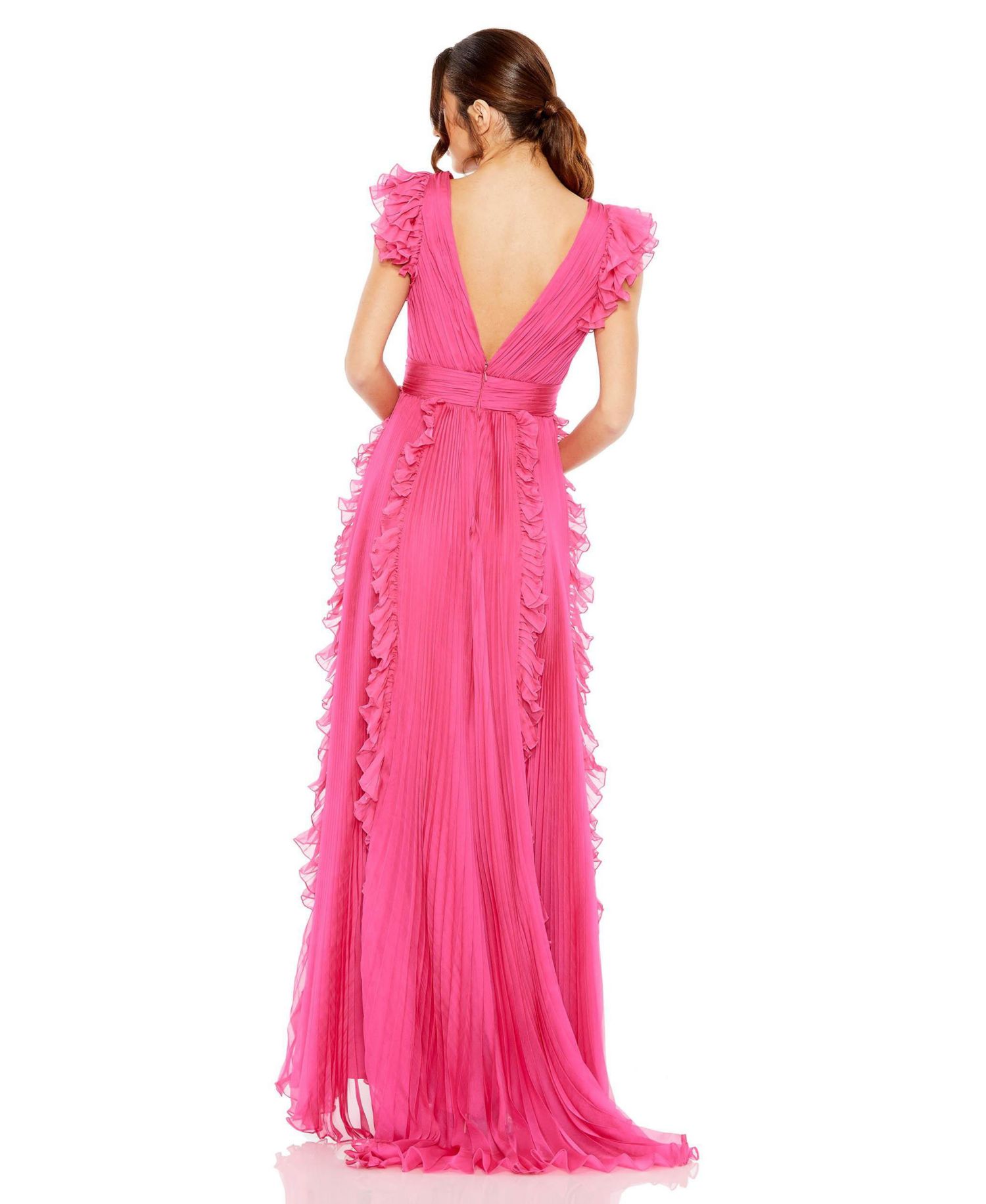 Women's Pleated Ruffle Cap Sleeve Flowy A Line Gown