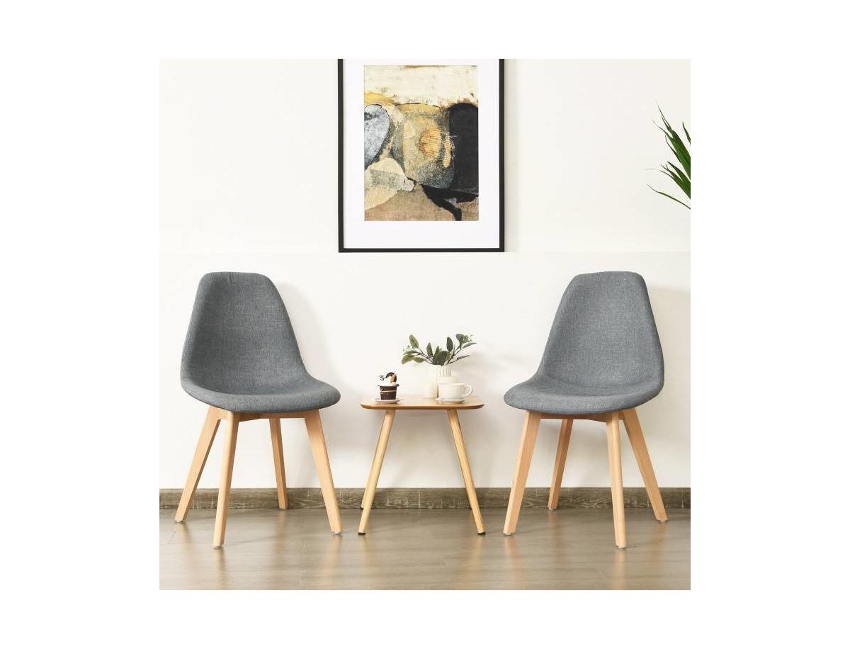 Slickblue Set of 2 Mid-Century Modern Linen Upholstered Dining Chair with Wood Legs