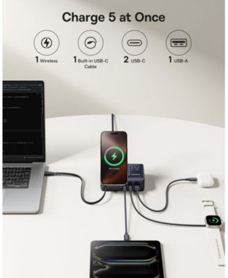 Nomos 5-in-1 Charging Station 140W, Qi2 15W Magnetic Wireless Charger with 100W Retractable Cable