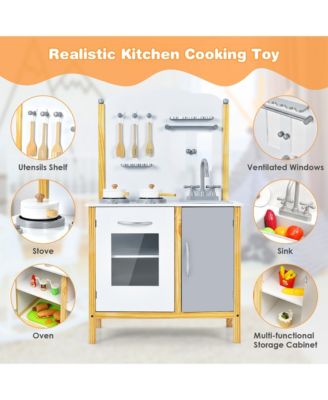 Kids Play Kitchen Set Toddler Pretend Cooking Set w/ Cabinet&Accessories