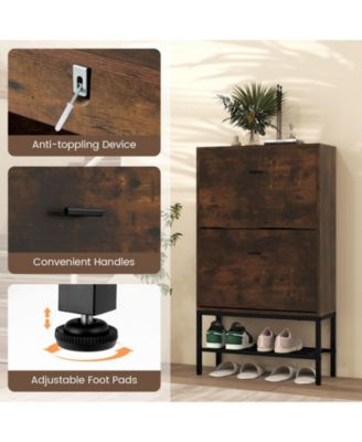 Industrial Shoe Storage Cabinet with 2 Flip Drawers and 1 Bottom Metal Shelf