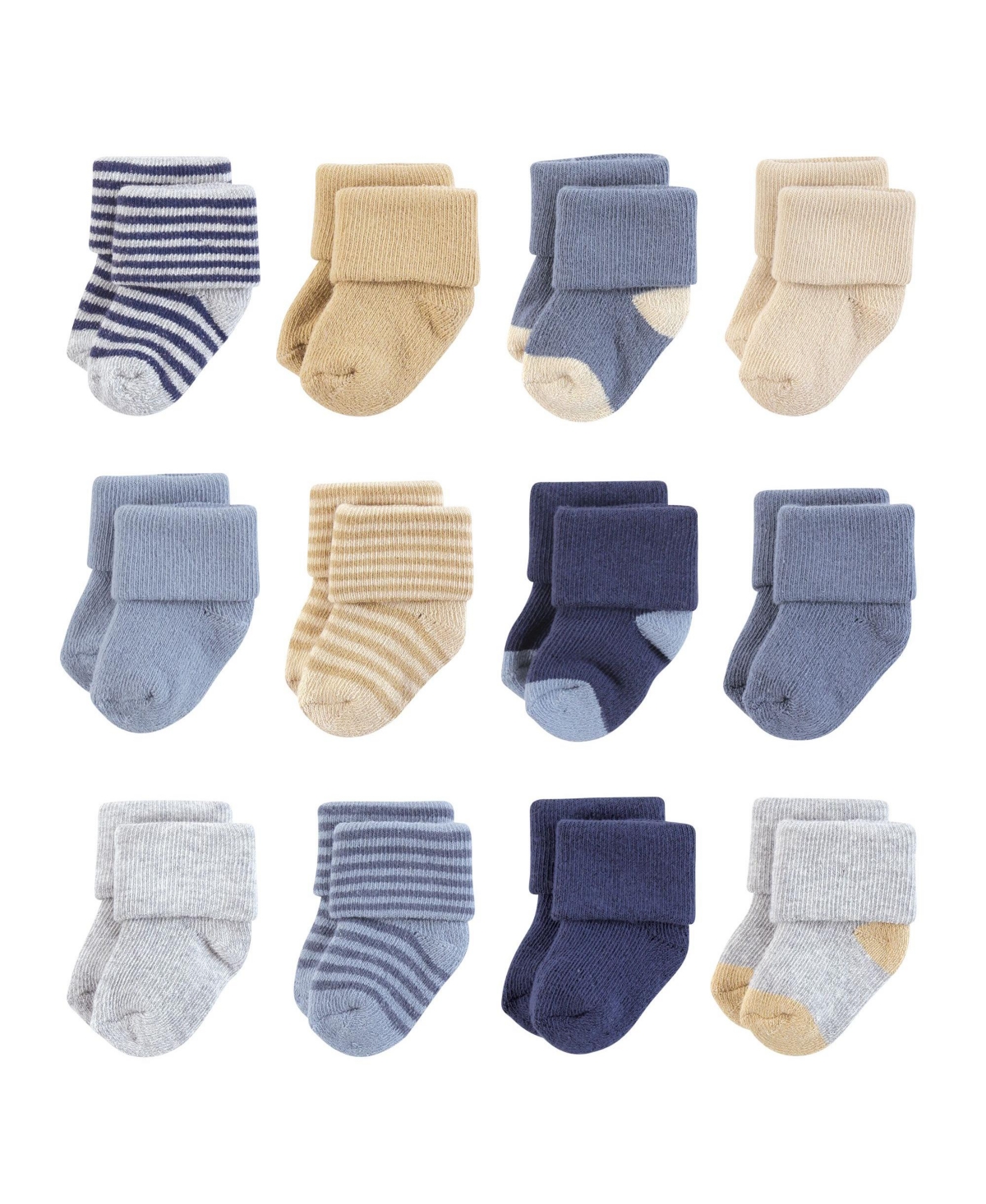 Hudson Baby Baby Boys Hudson Cotton Rich Newborn and Terry Socks, Blue Brown Stripes - Blue brown stripes