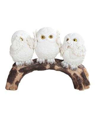 "2-PC Gift Set" 8"W Set Snowy Owl Standing on Tree Trunk Acting Hear-No, See-No, Speak-No Evil Stacked Owls Figurine Statue Ornament Home Room Office Decor and Perfect Gift Ideas