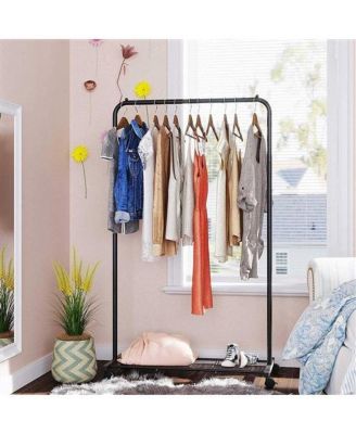 Rolling Garment Rack &amp;#x2013; Steel Tube Clothes Organizer with Bottom Mesh Shelf for Bedroom or Laundry Room