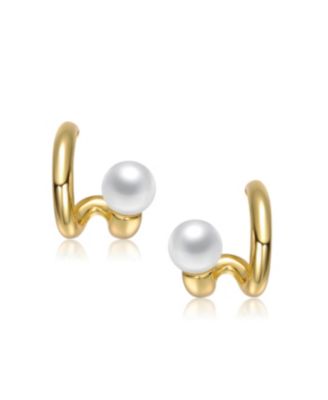 Sterling Silver 14K Gold Plated with Freshwater Pearl Scrolling Ribbon Earrings