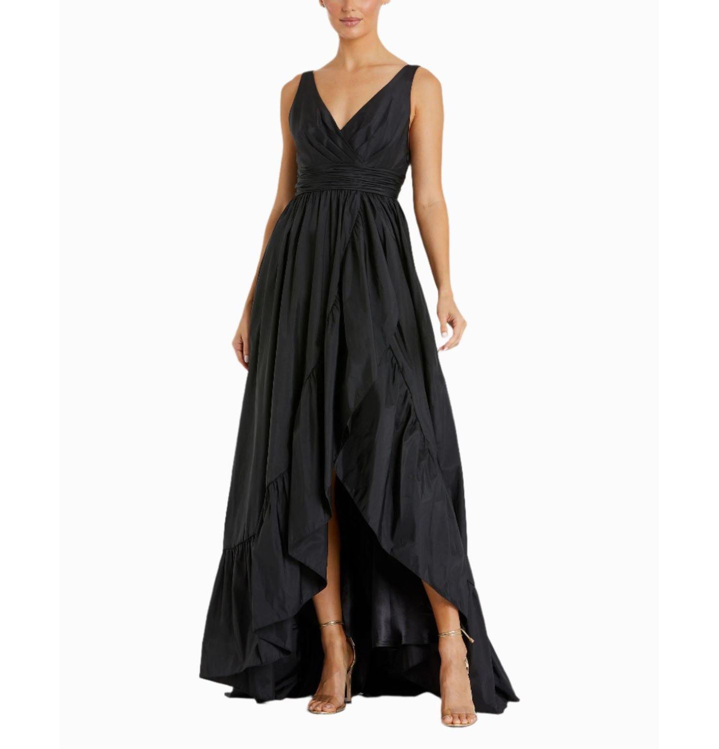 Женское платье Mac Duggal Taffeta Hi-Low Ruffle Gown, цвет: Чёрный — фото 3