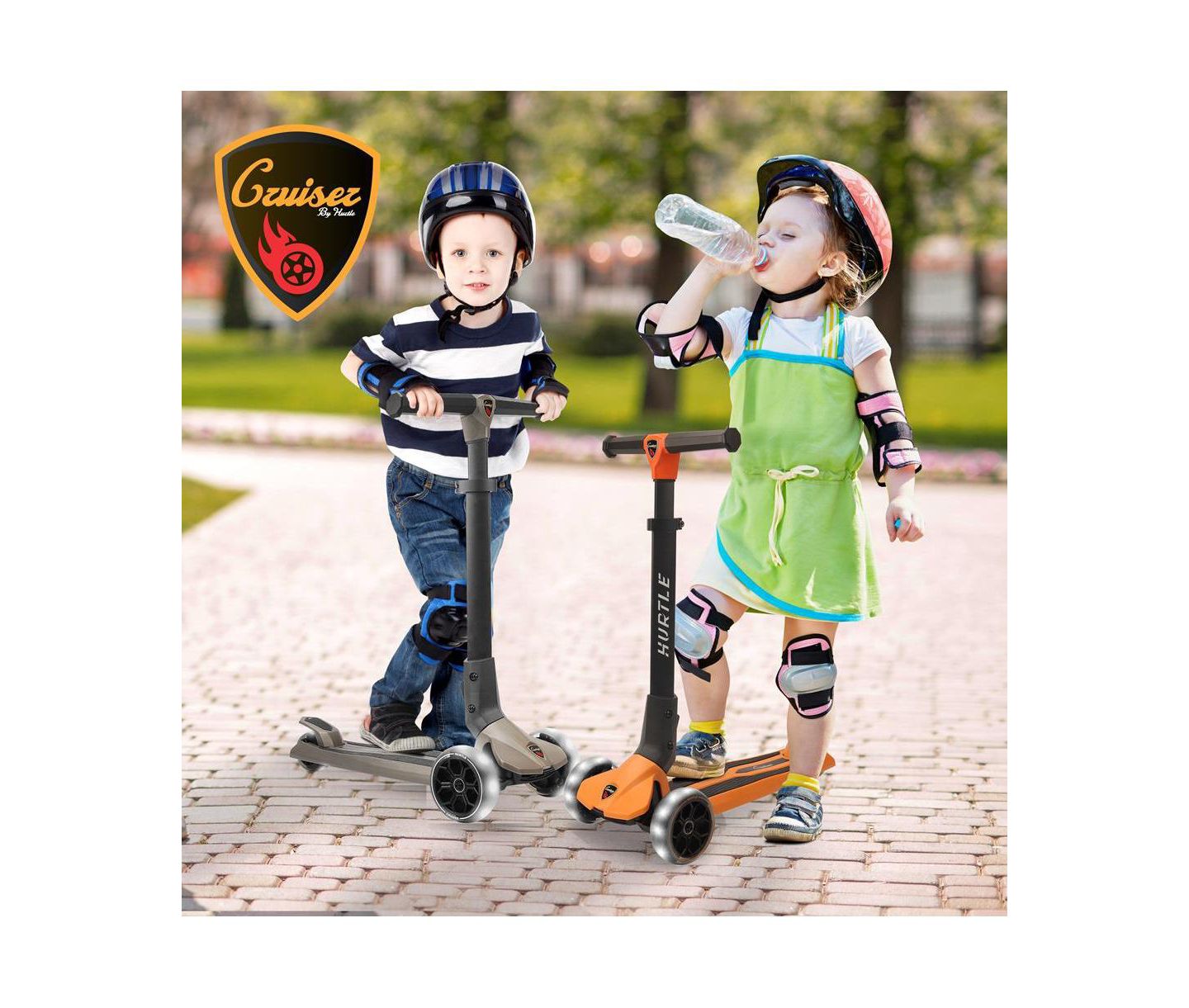 Детская игрушка Hurtle 3-Wheel Foldable Kids Scooter With LED Wheel Lights - Orange — фото 8