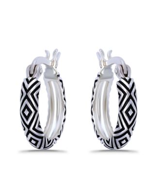 Oxidized Geometric Pattern Click Top Hoop Earrings