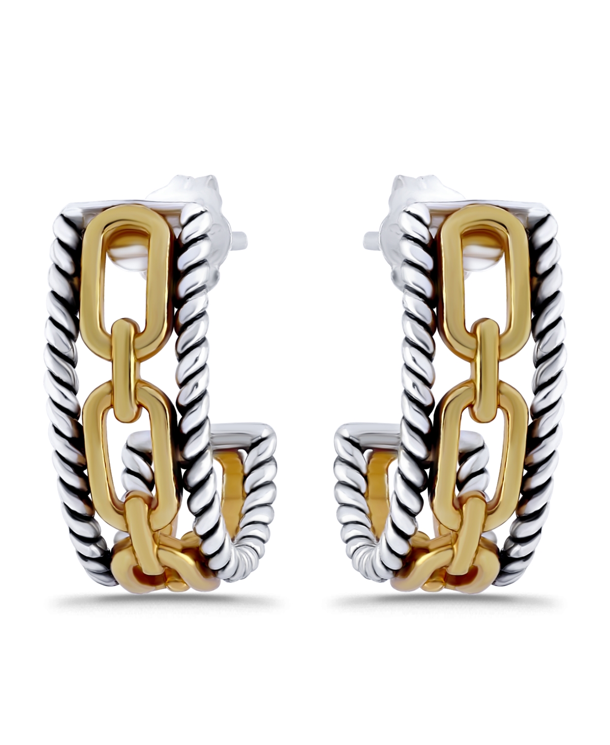 Macy's Oxidized Twist Chain Link Center J-post Hoop Earrings In Gold