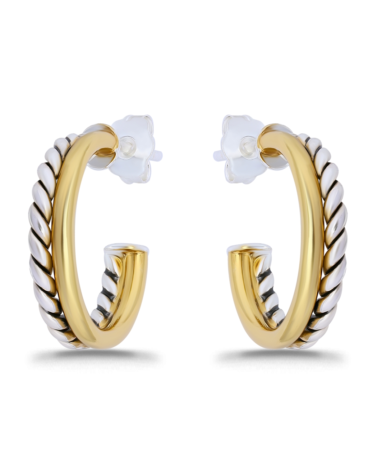 Macy's Oxidized Polish Tubing Post Hoop Earrings In Gold