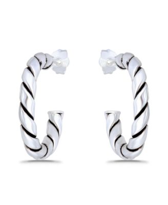 Oxidized Twist Half Hoop Post Earrings