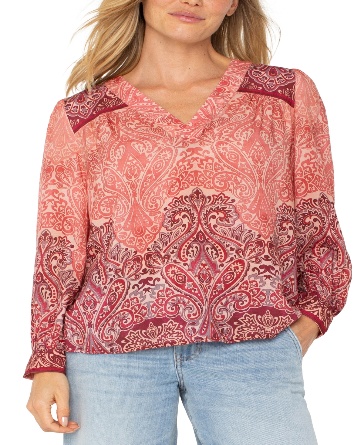 Liverpool Los Angeles Paisley Relaxed V-neck Top In Mauve Ombre Paisley