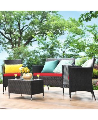 8PCS Patio Rattan Conversation Furniture Set Outdoor w/ Cushion