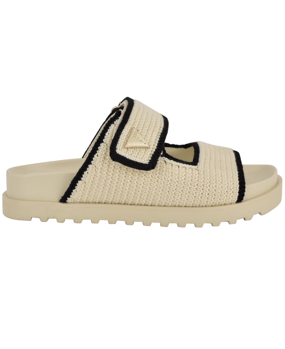 Guess Women's Fadenna Two Strap Crochet Knit Footbed Sandals -Black