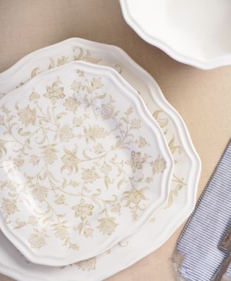 Batik Toile Taupe Porcelain 12 Pc. Dinnerware Set, Service for 4