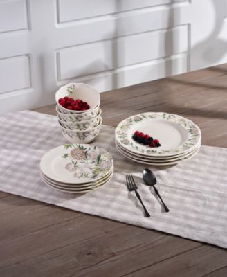 Luxe Peony Neutral Porcelain 12 Pc. Dinnerware Set, Service for 4
