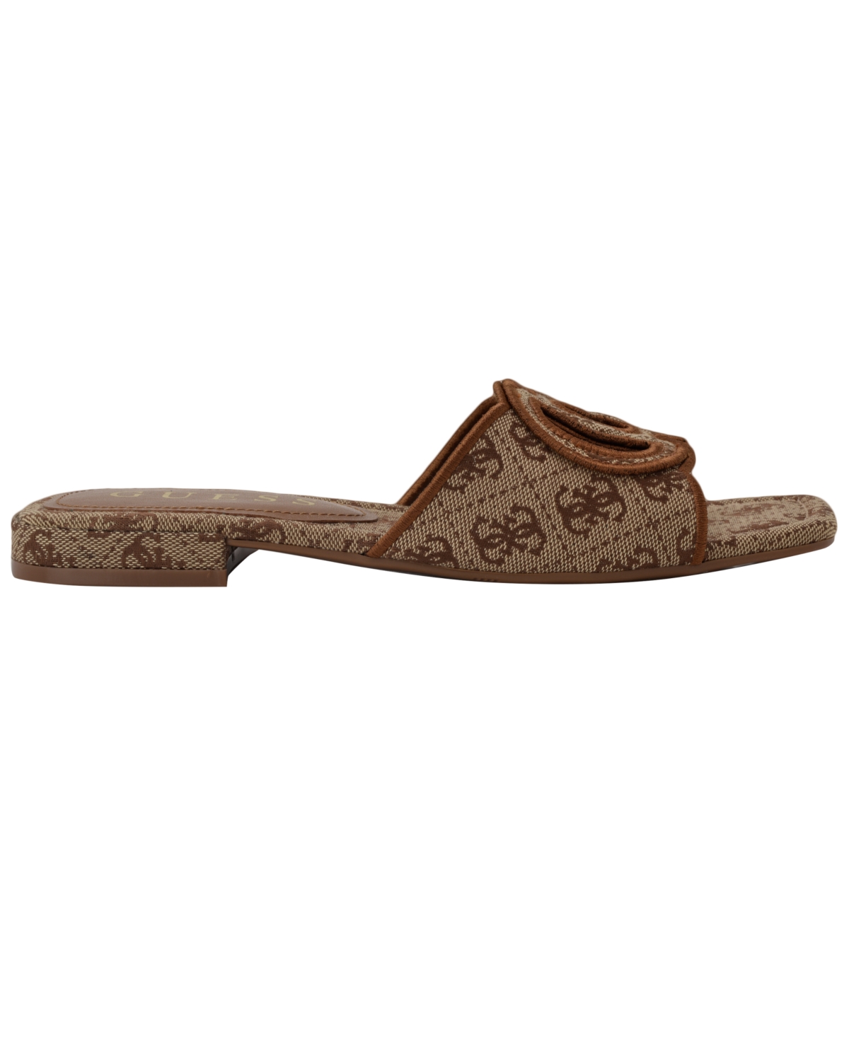 Guess Women's Tarishae One Band Quattro-g Slip On Flat Sandals In Medium Brown Logo