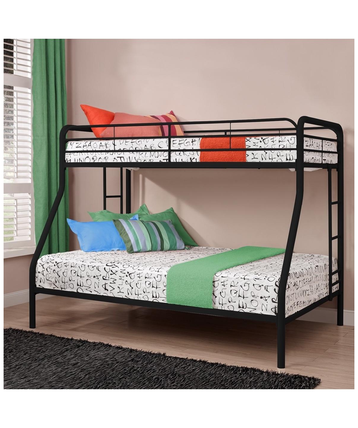 Slickblue Twin over Full Size Sturdy Metal Bunk Bed with Safety Rails and Ladder