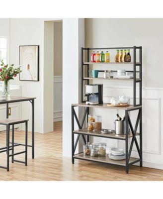 Modern Metal and Wood Baker's Rack with Microwave Stand and Kitchen Shelving Unit for Storage