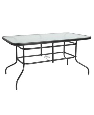 Seven Piece Patio Table Set With Metal Table With Tempered Glass Top And 6 Flex Comfort Stacking Chairs